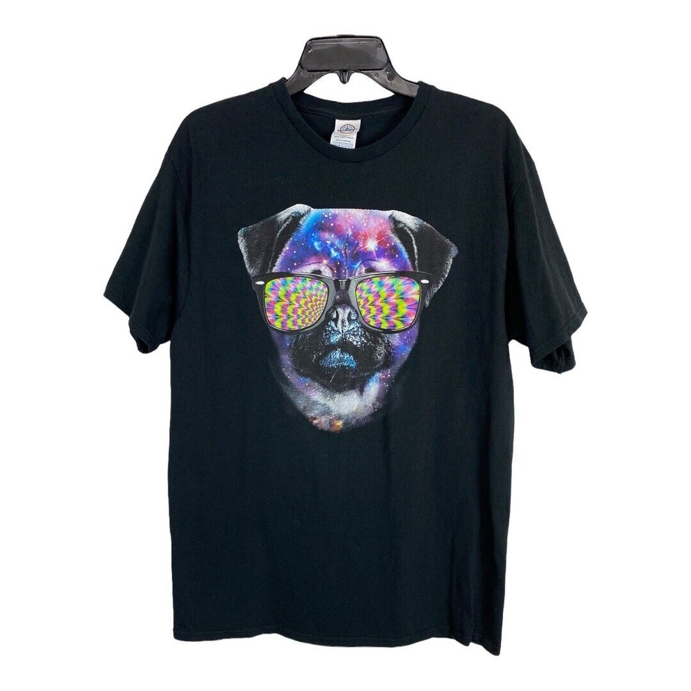 Adult Pug Dog Womens Shirt Size Large Wearing Sunglasses Short Sleeve Delta